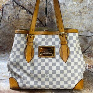 Louis Vuitton Hampstead MM Tote Bag Damier Azur Ebene Shoulder Bag
